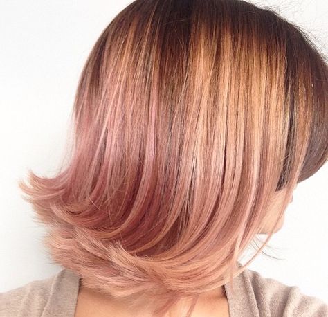 Check out this beautiful rose gold coloring done by Gianna and styling Amber on our receptionist Bea!  #rosegold #hair #pinkhair #ombre #hairstyling #hairsalon #goodkarma #bocaraton #hairideas #prettyhair Copper Pink Hair, Copper Pink Hair Rose Gold, Rose Gold Toned Hair Blonde, Subtle Rose Gold Hair Blonde, Overtone Rose Gold, Copper Rose Gold Hair, Straight Rose Gold Hair, Rose Gold Hair Ombre, Rose Gold Blonde