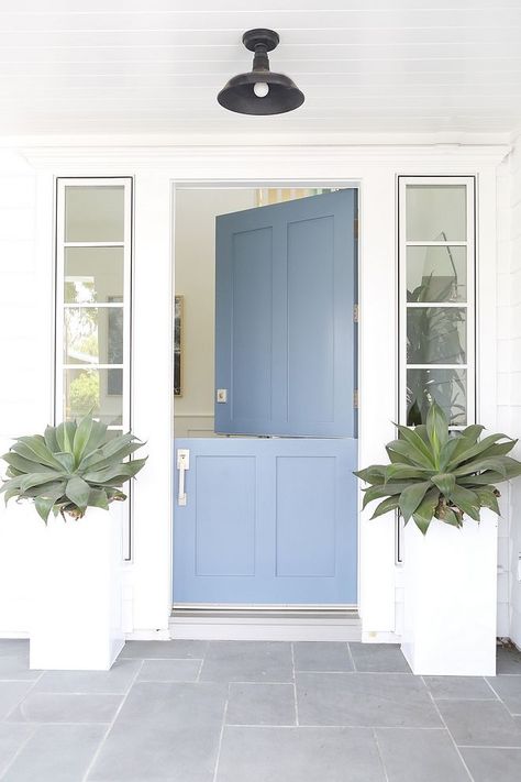 Blue front door paint color Thousand Oceans by Benjamin Moore Blue front door #Bluefrontdoor #frontdoor #paintcolors Exterior Door Designs, Decor Entrance, Front Porch Planters, California Beach House, Blue Front Door, Beautiful Front Doors, Front Door Paint Colors, Farmhouse Front Door, Door Paint Colors