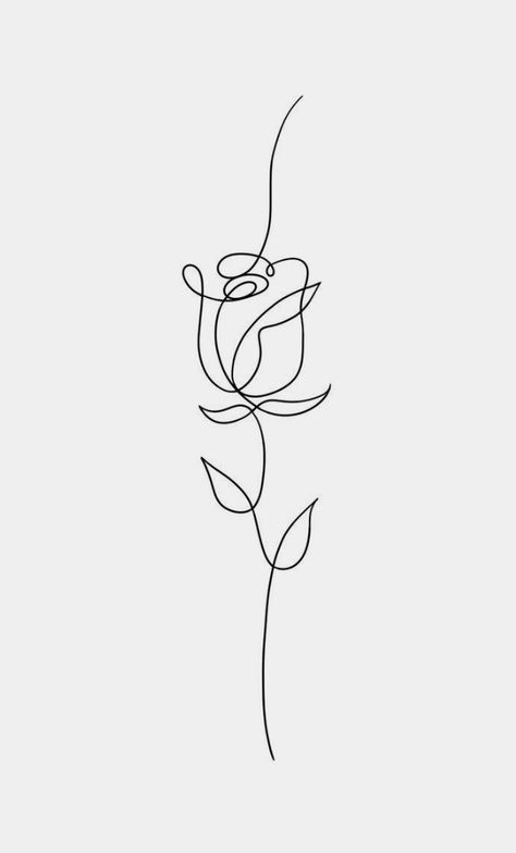 Rose Illustration Tattoo, One Line Flower, Rose Fine Line Drawing, Single Line Rose, Single Line Rose Tattoo, One Line Rose Tattoo Simple, Lily One Line Drawing, Rose Line Art, Floral Thigh Tattoos