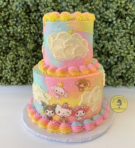 Sanrio Cakes Birthday, Hello Kitty And Friends Birthday Cake, My Melody Cakes, My Melody Birthday Cake, Sanrio Cake Birthday, Hello Kitty And Friends Cake, Pastel My Melody, Sanrio Birthday Cake, Sanrio Bday