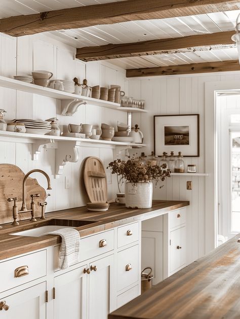 25 Cozy Farmhouse Kitchen Ideas for That Rustic Feel Wooden Accent Kitchen, Rustic Small Kitchen Ideas, Rooms Makeover, Victorian Farmhouse Kitchen, Cozy Farmhouse Kitchen, Cedar Cottage, Simple Farmhouse Kitchen, Cupboard Organization, Mud Brick