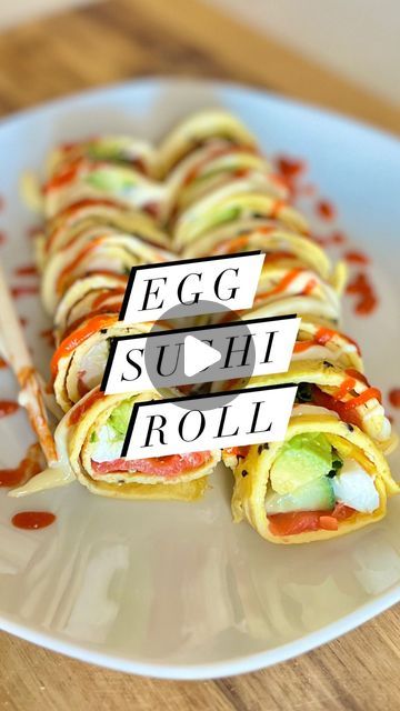 Dina Borshch on Instagram: "Egg Sushi Rolls Recipe✨ Breakfast doesn’t have to be boring! Try making these delicious, low-carb egg sushi rolls that are packed with protein and healthy fats. Enjoy!  Makes 2 servings  4 medium eggs 4 oz alaskan smoked sockeye salmon 1 oz fat cream cheese 1/4 large avocado, cut into 4 slices 1-2 scallion, use green parts About 1/4 English cucumber, cut into sticks Black sesame seeds (optional) Cooking oil  Salt Optional: Kewpie Mayo Sriracha  coconut aminos  1. To a skillet on medium-low heat, add about 1 teaspoon of cooking oil. Beat two eggs and pour into the skillet. Move skillet around to make a crêpe out of the eggs. Sprinkle a little of the black sesame seeds(optional) and season with a pinch of salt. Cook a couple of minutes until the egg set, then flip Sushi Egg Rolls, Egg Sushi Rolls, Egg Sushi, Breakfast Sushi, Sushi Roll Recipes, Salmon Eggs, Egg Wrap, Sushi Rolls, Rolls Recipe