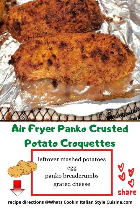 Air Fried Potato Croquettes, Potato Croquettes Air Fryer, Croquettes Air Fryer, Potato Croquette Recipe, Snack Quick, Healthy Potato, Italian American Food, Veggie Ideas, Air Fryer Recipes Vegetarian