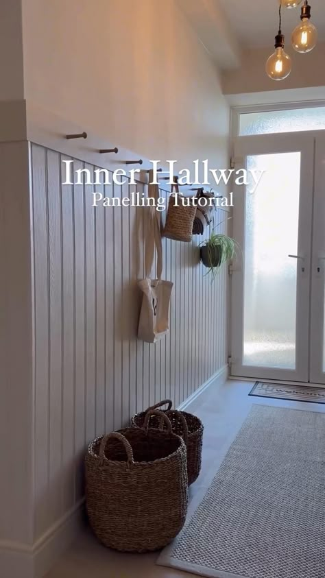 This is how you do it ! @jade.doutch completely makes over her hallway - what a result 🤍 Sorry, we couldn’t help but share. The taller panels are a great option for a hallway - tough and ready for all those guests. Great addition of the horizontal strip and hooks - practically perfect 👌🏽  Grab from @homebase_uk today with its Buy One Get One Half Price deal 😉   Panelling made easy with @easipanel 👏🏻  🔹Visit our website for more information www.easipanel.co.uk   🔸Call EASipanel at Spa Laminates 0113 271 8311, DM or email info@easipanel.co.uk for more information  #easipanel #wallpanelling #wallpanel #wallpaneling #wallpanellingideas #mdfwallpaneling #easipanel #wallpanelling #wallpanel #wallpaneling #wallpanellingideas #mdfwallpaneling Hallway Panelling Ideas, Mdf Wall Panelling, Wall Molding Living Room, Hall Ways Ideas, Hallway Panelling, Half Painted Walls, Tongue And Groove Walls, Mdf Wall Panels, Laminate Wall