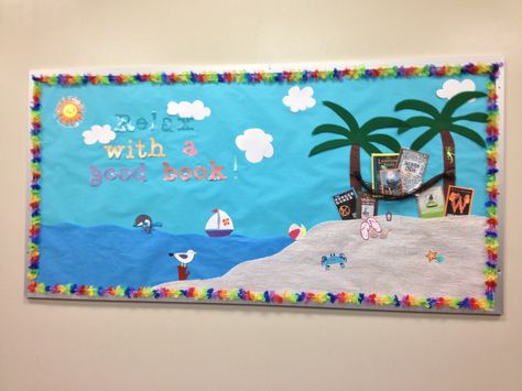 Bulletin board for May. Starfish Bulletin Board Ideas, Beach Bulletin Board Ideas Preschool, Beach Themed Bulletin Board Ideas, Beach Bulletin Board Ideas, May Bulletin Board Ideas, May Bulletin Board, Beach Bulletin Boards, Kids Bulletin Boards, Beach Theme Classroom