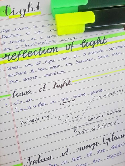 Physics Reflection Of Light Notes, Light Class 10 Notes, Biology Class 11, Light Reflection And Refraction, Gcse Physics, Notes Inspo, Light Science, Reflection And Refraction, Note Ideas