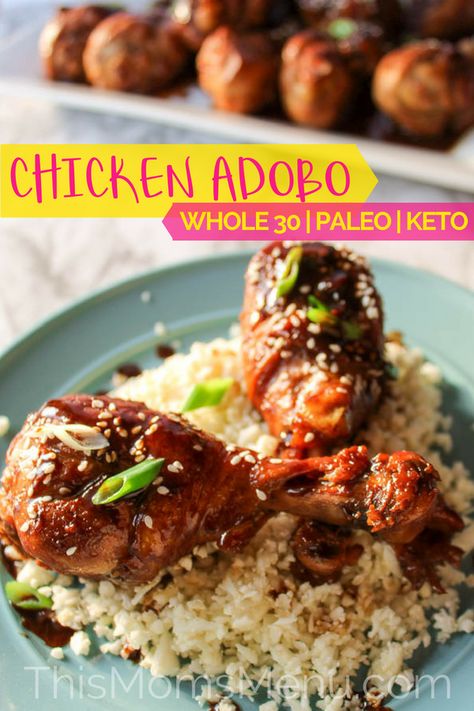 Enjoy this Chicken Adobo with some cauliflower rice for the perfect low carb, and Paleo friendly meal. Not only is it nutritious, but it's also completely kid friendly and budget friendly! #filipinorecipes #ketorecipes #budgetrecipes #cheapdinners #paleorecipes #whole30recipes #kidfriendlyketorecipes #kidfriendlypaleorecipes #kidfriendlywhole30recipes #chickenlegrecipes #easyrecipes #easydinnerrecipes #cheapdinnerideas Aip Chicken, Aip Meals, Autoimmune Paleo Recipes, Chicken Adobo, Aip Paleo Recipes, Paleo Chicken Recipes, Ways To Cook Chicken, Autoimmune Diet, Adobo Chicken