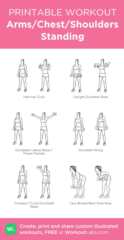 Arms/Chest/Shoulders Standing: my visual workout created at WorkoutLabs.com • Click through to customize and download as a FREE PDF! #customworkout Upper Body Workout Gym, Workout Arms, Chest Workout Women, Arm Training, Workout Labs, Workout Gym Routine, Fitness Studio Training, Workout Hiit, Printable Workout