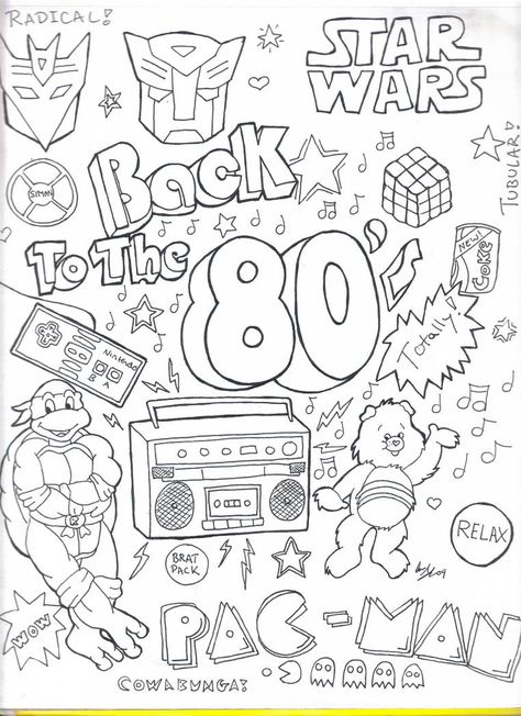 80s Colouring Page - Etsy EE0 Decades Coloring Pages, 80s Coloring Pages Free Printable, 1980s Coloring Pages, 80s Cartoon Coloring Pages, 80s Drawings Ideas, 80s Doodles, 80s Coloring Pages, 80s Drawings, 90s Coloring Pages