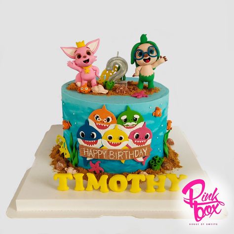 1 tier fondant cake For more info visit us at https://www.facebook.com/pinkboxhouseofsweets/ #pinkfong #babyshark #cake Hogi Pinkfong Cake Ideas, Pinkfong Birthday Cake, Hogi Pinkfong Birthday Theme, Hogi Pinkfong Cake, Pinkfong Cake, Pinkfong Birthday Party, 8th Month, Baby Shark Cake, Cake Designs For Boy