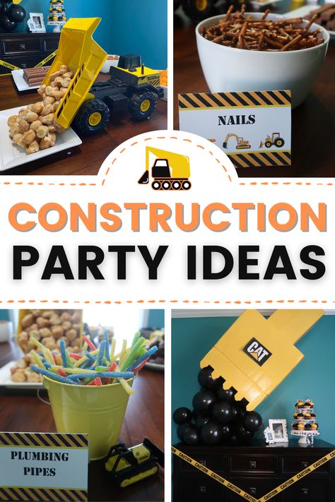 All the details for planning the ultimate construction themed birthday party! Construction party themed food, construction birthday party activities, and even tons of easy construction birthday decorations too! Truck And Tractor Birthday Party, Construction Truck Birthday Party, Construction Party Food, Construction Truck Birthday, Construction Birthday Party Food, Construction Birthday Party Ideas, Truck Birthday Party Ideas, Construction Themed Birthday Party, Construction Birthday Cake