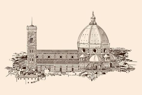 Cathedral Tattoo, Florence Cathedral, City Sketch, Watercolor Sketch, Architecture Sketch, St Mary, Florence Italy, Santa Maria, Abstract Art Painting