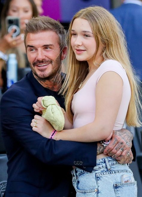 David Beckham  and daughter Harper David Beckham Daughter, David Beckham Family, Harper Beckham, Jason Sudeikis, Selma Blair, Inter Miami, Fort Lauderdale Florida, Yellow Handbag