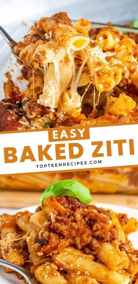 Baked pasta? Yes! Baked Ziti with meat sauce is the best, most delicious, and comforting meal for any day of the week. If your family likes pasta dishes, easy-baked ziti with ground beef will delight them. Baked Ziti With Meat Sauce, Baked Ziti With Meat, Ziti With Ground Beef, Ground Beef Pasta Recipes, Pasta Bake Easy, Easy Casserole Dishes, Beef Pasta Recipes, Easy Baked Ziti, Ground Beef Pasta