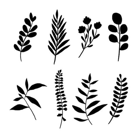 Fern Silhouette, Leaves Silhouette, Aesthetic Leaves, Leaves Drawing, Tree Aesthetic, Tree Drawings Pencil, Flower Silhouette, Hand Drawn Type, Plant Vector