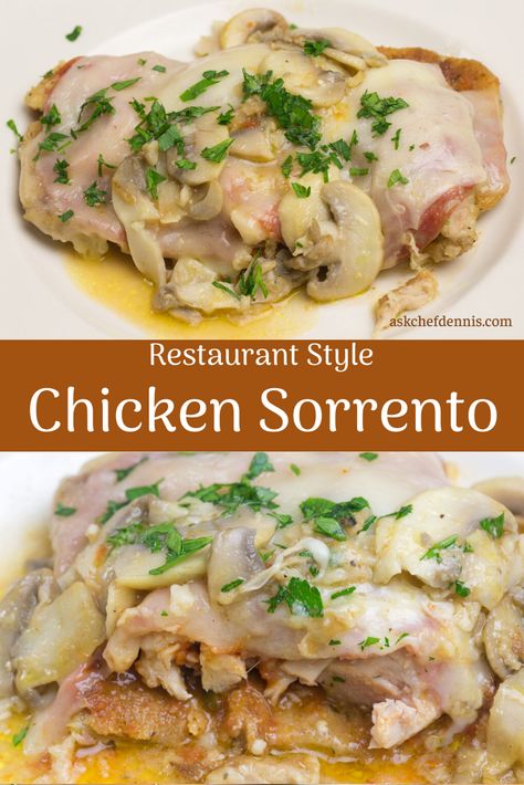 A flavorful combination of quick-fried eggplant, seared chicken thighs, prosciutto and provolone make up my delicious Restaurant Style Chicken Sorrento Chicken Sorrentino Recipe, Provolone Recipes, Sauce For Grilled Chicken, Chicken With Prosciutto, Restaurant Style Recipes, Italian Dinner Recipes, Favorite Recipes Chicken, Chicken Entrees, Italian Dinner