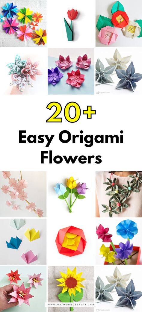 20+ Easy Origami Flowers To Make — Gathering Beauty Easy Origami Rose, Paper Origami Flowers, Origami Lily, Origami Lotus Flower, Easy Origami Flower, Origami Rose, Origami Patterns, Easy Paper Flowers, Instruções Origami