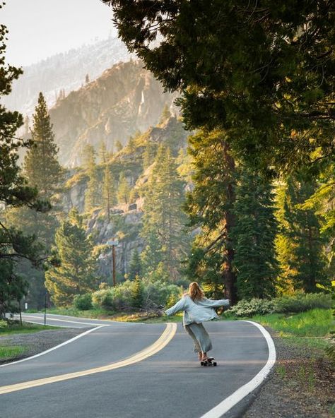 Stasia 🌊 on Instagram: "Barefoot dream 💙 One of the best feelings during a road trip is when you suddenly find such a beautiful downhill on an empty road. Just nature and your board, the perfect match ⚡️ #california #sierra #skate #skateboard #surfskate #skateboards #longboard #surf #surfing #skatergirl #girlsonboard #longboardgirlscrew #girlswhoskate #photography #mountain #travel #beautiful #picoftheday #travelphotography #roadtrip #mountains"