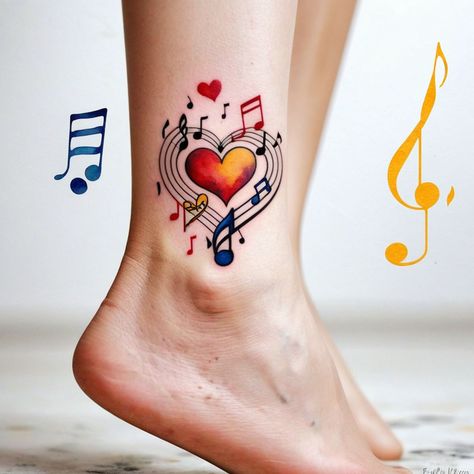 "Harmonious Love: Minimalist Music Tattoo" Elegant notes and a heart combine effortlessly in this graceful ankle tattoo, capturing the essence of love and music. #MusicAndLove #AnkleTattoo #MinimalistDesign #TattooInspiration #TattooDesign #tattoos #tattooart #tattooing #tattooideas #tattoodesign #tattooartist #tattooart #tattooinspiration Minimalist Music Tattoo, Notes Tattoo, Love And Music, Music Notes Tattoo, Minimalist Music, Music Tattoo, Notes Design, Ankle Tattoo, Music Notes