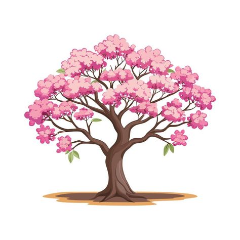 Sakura Illustration, Tree With Pink Flowers, Flowers Sakura, Pink Flowering Trees, Cherry Blossoms Illustration, Cartoon Trees, Sakura Tree, Tree Saw, Blossom Tree