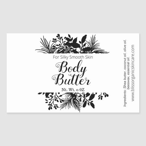 Black Branches on White Body Butter Scrub Label Zazzle Body scrub Body Scrub Spa, Body Scrub Labels, Smooth Skin Body, Butter Scrub, Coco Oil, Free Vintage Printables, Handmade Packaging, White Bath, Spa Products