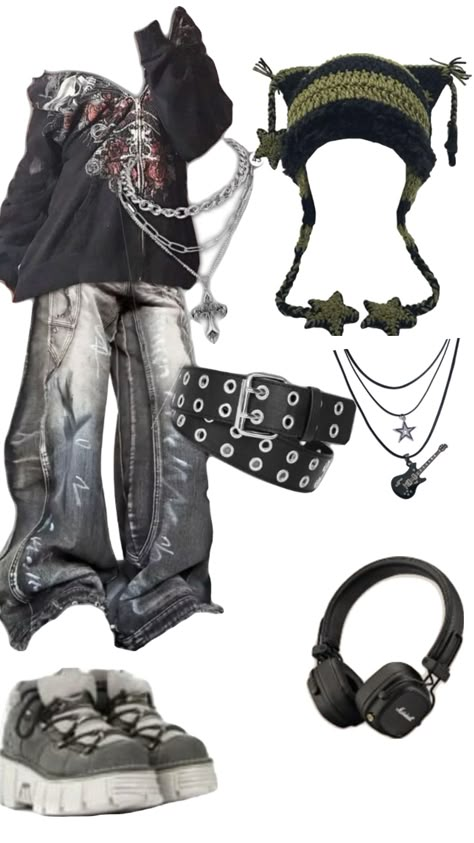 Grunge 2000’s Grunge Outfits Y2k, 90s Grunge Rock Outfit, Clothing Ideas Grunge, Tumble Grunge Aesthetic, Downtown Core Outfit, Grunge Clothes Girl, Grunge Outfit Inspo Girl, Emo Y2k Grunge Outfits, Grunge Outfits School Appropriate