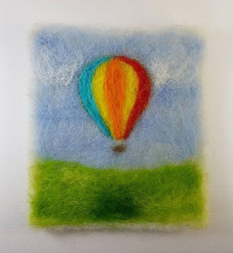 Felt Balloon, Flat Felting, Felting Designs, Felt Cards, Felt Artwork, Wool Pictures, Balloon Hot Air Balloon, Felted Pictures, Needle Felting Tutorial