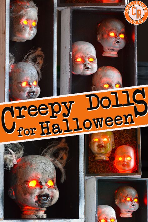 Creepy Doll Decorations for Halloween Haunts – Cheltenham Road Porche Halloween, Creepy Doll Halloween, Decorations For Halloween, Scary Halloween Decorations Diy, Halloween Decor Diy, Halloween Props Diy, Halloween Fest, Creepy Halloween Decorations, Diy Halloween Decor