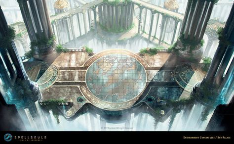 ArtStation - Spellsouls - Environment Concept Art - Sky Palace, Nordeus Games Palace Concept Art, Sky Palace, Scenery Background, Landscape Concept, Background Drawing, World Images, Fantasy City, Fantasy Castle, Fantasy Places