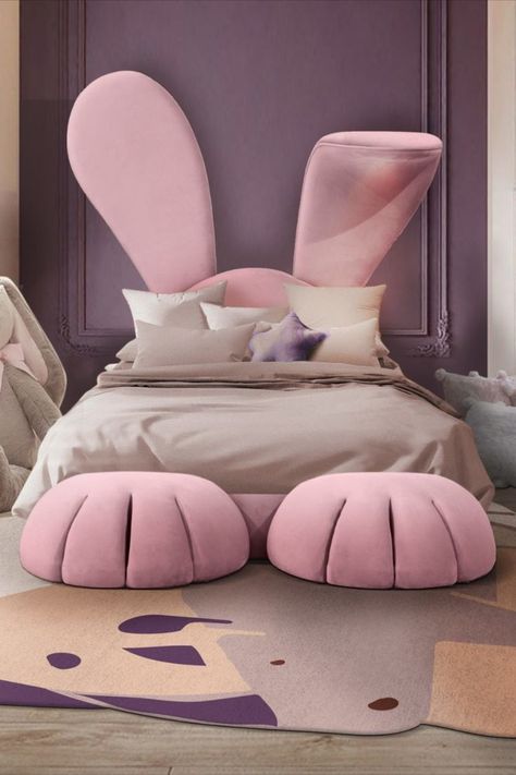 Bunny-shaped beds are definitely the number one trend in kids’ rooms, especially when it comes to luxury girls’ rooms. They come in different shapes and colors, but the most incredible rabbit shape bed is the newest bed from CIRCU: the Mr. Bunny bed! Cute Girl Room Ideas, Room Ideas Flowers, Baby Girl Nursery Room Ideas, Room Ideas For Kids, Bunny Bed, Nursery Room Ideas, Girl Room Ideas, Bunny Beds, Kids Bed Design