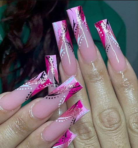 90s Nail Designs Acrylic, Freaknik Aesthetic Nails, Square 90s Nails, Nails 90s Aesthetic, 90s Design Nails, Y2k Punk Nails, French Tip With 90s Design, 90s Aesthetic Nails, Nail Designs 90s