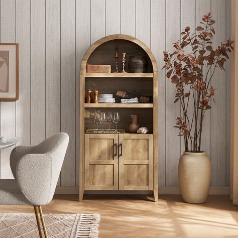 Mopio Lauren Arched Cabinet - Bed Bath & Beyond - 40156785 Arched Bookshelf, Arched Bookcase, Arched Cabinet, Bookcase With Doors, Bookcase Door, Wooden Storage Cabinet, Wood Arch, Kitchen Pantry Cabinets, Cabinet Bed