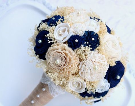 image 0 Navy Bridal Bouquet, Navy Blue Wedding Bouquets, Gold Wedding Bouquets, Flowers Neutral, Navy And Gold Wedding, Navy Blue And Gold Wedding, Gold Wedding Flowers, Blue And Gold Wedding, Gold Bouquet