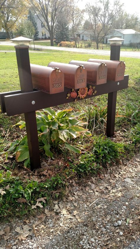 Multiple Mailboxes Ideas, Group Mailbox Ideas, Multiple Mailbox Post Ideas Diy, Cluster Mailbox Ideas, Multiple Mailbox Ideas, Multiple Mailbox Post Ideas, Diy Mailbox Post, Double Mailbox, Double Mailbox Post