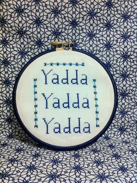 Seinfeld Embroidery, Seinfeld Quotes, Quote Cross Stitch, Favorite Movie Quotes, Contrast Lighting, Aida Cloth, Ribbon Wrap, Wooden Hoop, Stitch Art