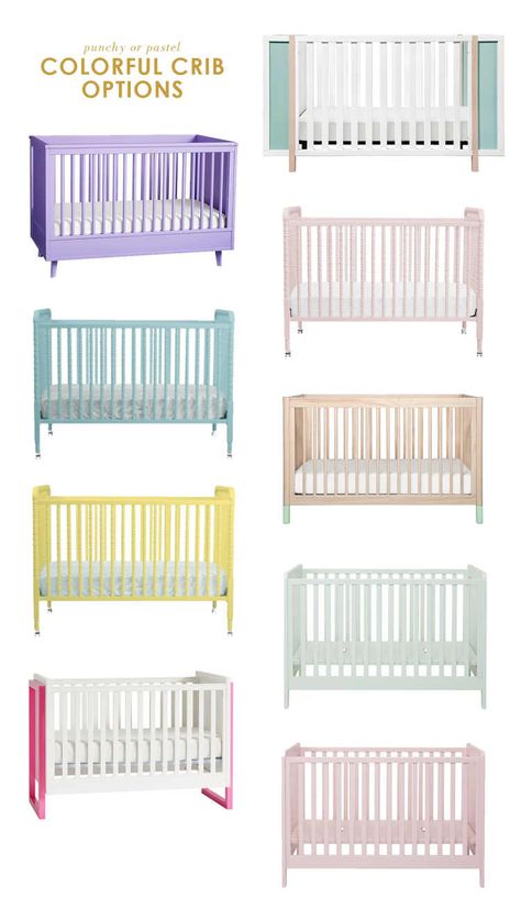 colorful crib options Doris Roberts, Painting A Crib, Lay Baby Lay, Girl Nursery Themes, Jenny Lind, Kids Interior Design, Baby Gadgets, Kid Rooms