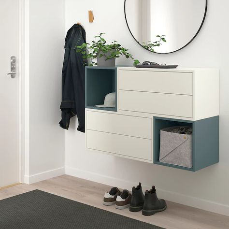 EKET Wall-mounted cabinet combination - white/gray-turquoise - IKEA | Ikea  eket, Ikea entryway, Wall mounted cabinet Eket Ikea, Foyer Organization, Ikea Eket, Ikea Entryway, Ikea Inspiration, Ikea Hallway, Bathroom Design Trends, Прикроватные Тумбочки, Hal Decor