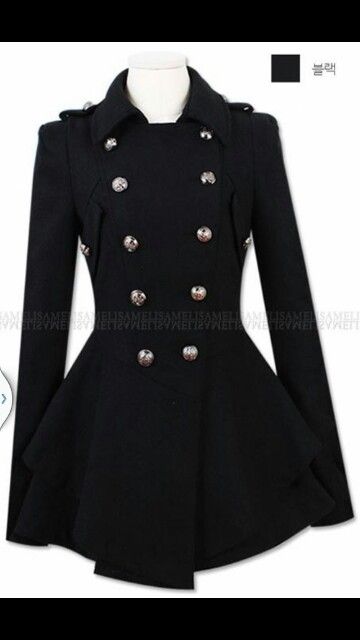 So cute. Military Style Coats, Double Breasted Overcoat, Frock Coat, Military Coat, Woolen Coat, Double Breasted Coat, Vintage Coat, Military Fashion, Black Coat