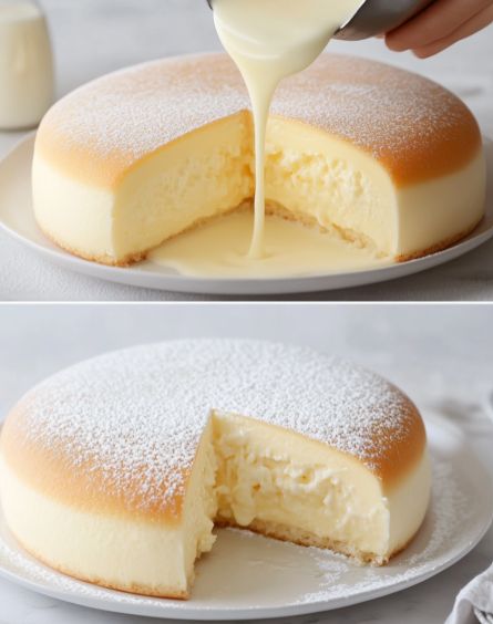 Fluffy Japanese Cheesecake: The Dreamiest Dessert You'll Ever Make! 🍰 - Crafty Home Creators Light And Fluffy Japanese Cheesecake, Japanese Fluffy Cheesecake Recipe, Japan Cheesecake Recipes, Cheesecake With Cake Base, Souflee Recipes Dessert, Japanese Fluffy Cake, Japanese Cotton Cheesecake Recipe, Japanese Cheescake, Japanese Fluffy Cheesecake