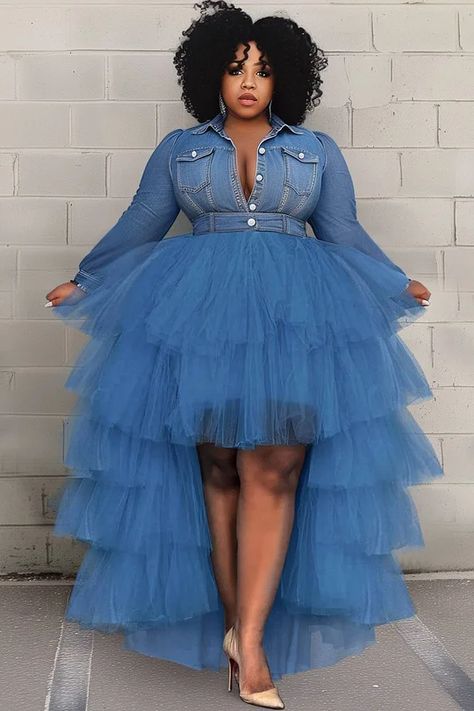 Plus Size Denim Pants & Tops & Dresses for Women | Xpluswear Denim Themed Party Outfit Women, Women Birthday Outfit Ideas, Sneaker Ball Attire, Western Birthday Outfit Women, Cruise Outfits For Women Plus Size, Winter Blue Dress, Denim And Pearls Outfits, Denim And Diamonds Party Outfit, Plus Size Going Out Outfits