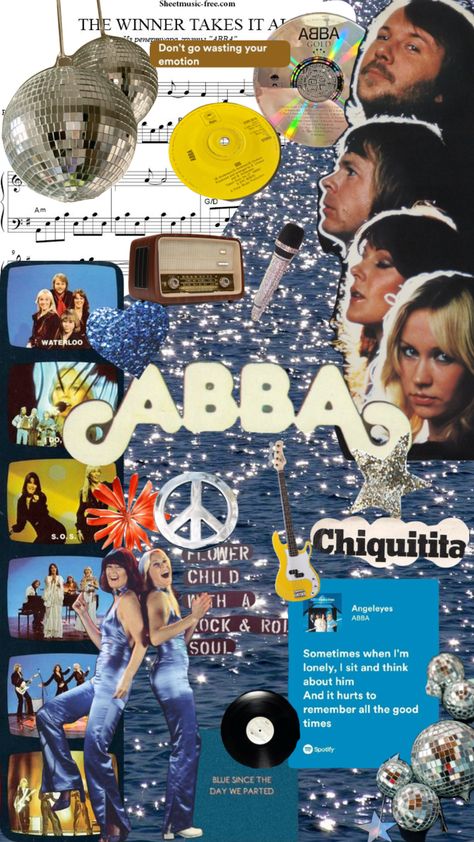 Abba Collage, Abba Playlist, Abba Wallpaper, Abba Voyage, Wallpaper Collages, Beachy Wallpaper, Disco Night, Here I Go Again, Im Lonely