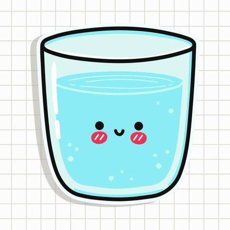 Cute glass of water sticker character. Vector hand drawn cartoon kawaii character illustration icon. Fun glass of water sticker character concept Cup Of Water Drawing, Glass Water Drawing, Glass Of Water Drawing, Drinking Water Drawing, Drinking Water Illustration, Cartoon Water Bottle, Water Cartoon, Kawaii Drink Stickers, Cartoon Water