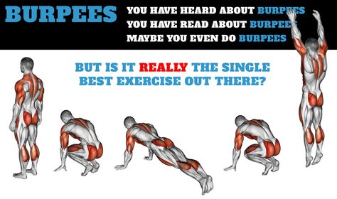 See what muscles burpees work and read about all the benefits. Because burpees target more muscles than any other exercise, it's considered by pros to be the best bodyweight exercise. Watch the video and check out easy step-by-step instructions. Burpee Benefits, Burpees Benefits, What Is A Burpee, Burpees Workout, Burpees Exercise, 5 Day Workout Routine, Full Body Bodyweight Workout, Bike Workouts, Burpee Workout