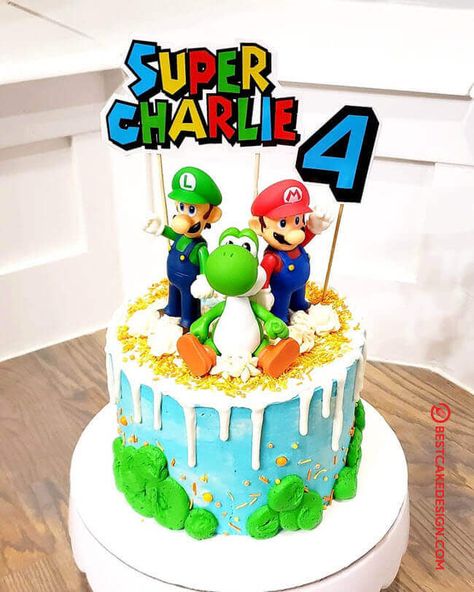 50 Mario Cake Design (Cake Idea) - March 2020 Easy Super Mario Cake, Homemade Super Mario Cake, Supermario Cakes, Simple Mario Cake, Mario Drip Cake, Super Mario Buttercream Cake, Mario Birthday Party Cake, Mario Cake Buttercream, Mario And Luigi Cake