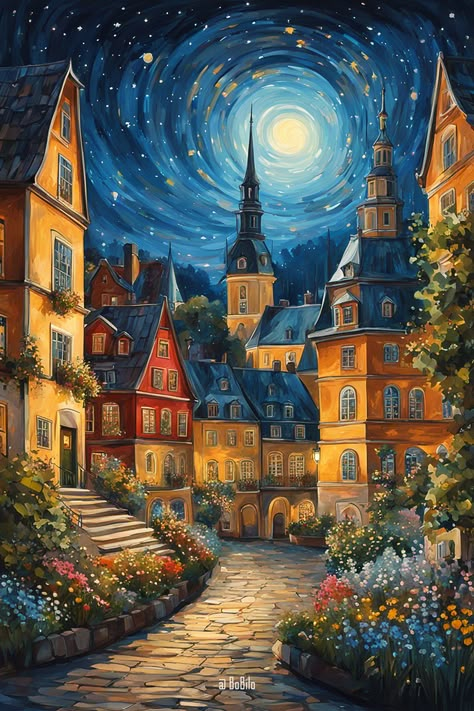 Dive into Fantasy: Mesmerizing Nocturnal Cityscapes Diamond Art Painting Kits, Dutch Still Life, Castle Painting, Whimsical Art Paintings, Still Life Paintings, Urban Landscapes, Life Paintings, Art Gallery Wallpaper, Cool Wallpapers Art