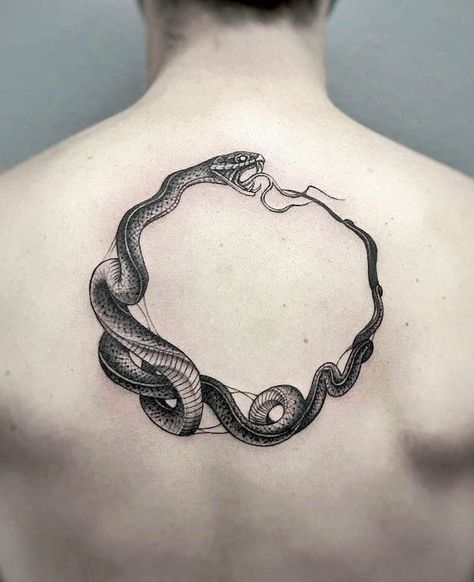 Snake Tattoos On Back, Floral Back Tattoos, Karma Tattoo, Ouroboros Tattoo, 16 Tattoo, Our Mindful Life, Snake Tattoos, Circle Tattoo, Palm Tattoos