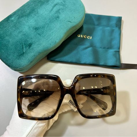 Gucci Brown Frame Sunglasses With Brown Lenses In Larger Style And Gucci Gold Logo On The Side. New Condition!! New With Tag!! Rooftop Vibes, Classic Brown Gucci Sunglasses, Gucci Brown Polarized Sunglasses, Gucci Brown Tinted Shield Sunglasses, Gucci Brown Glass Sunglasses, Gucci Anti-reflective Brown Sunglasses, Sunglass Collection, Afro Puffs, Glasses Inspiration