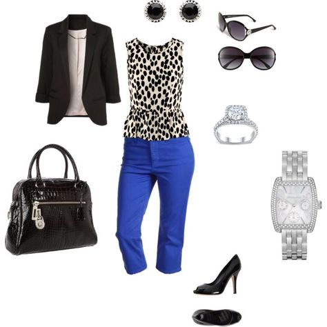 summer work outfit.  http://autumnlynn.polyvore.com/ Royal Blue Pants Outfit, Summer Blouse Outfit, Summer Work Outfit, Blue Pants Outfit, Royal Blue Pants, Workwear Chic, Capri Outfits, Vintage Street Fashion, Royal Blue Blouse