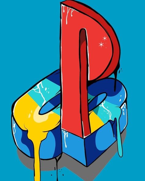 Playstation Painting Canvas, Ps5 Painting Ideas, Playstation Logo Art, Playstation Logo Design, Playstation Painting, Gamer Drawings, Gamer Illustrations, Playstation Drawing, Playstation Illustration