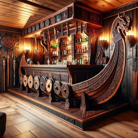 Viking Bar, Viking Home, Dark Academia Home, Spanish Courtyard, None Of Your Business, Lodge Design, Assertive Communication, Viking Decor, Barn House Design